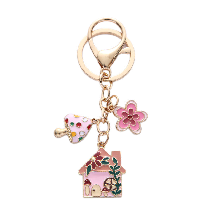 Wholesale Flower House Metal Cute Colorful Flower Alloy Keychains